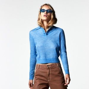 ZARA ALPACA WOOL BLEND blue light POLO SHIRT sweater MEDIUM. NWOT never worn